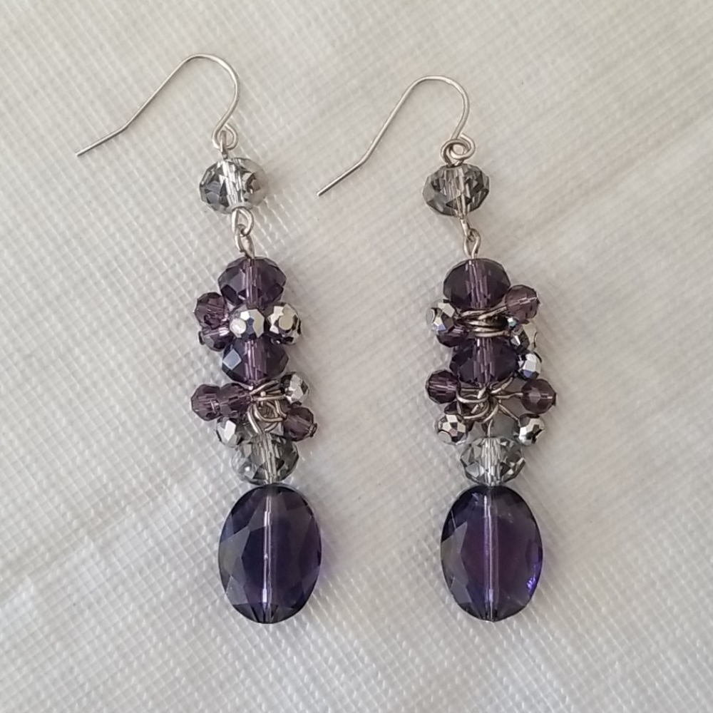 ELLE Purple & Silver Beaded Earrings NWT